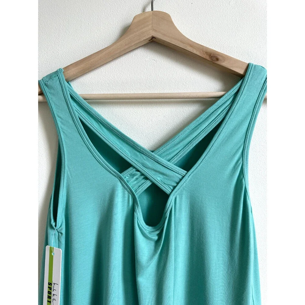 Nicole Miller Sport Teal Cross Back Stretch Activewear Tank Work Out size L $58 - Picture 8 of 9